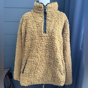 Thread & Supply Black and Tan Teddy Bear Sherpa Jacket 1/4 Zip with Pockets